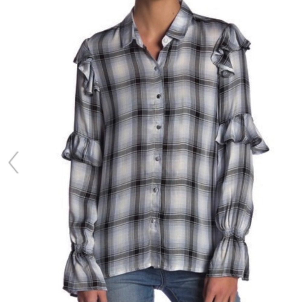 Banjara Plaid Ruffle Long Sleeve Shirt Size S NWOT